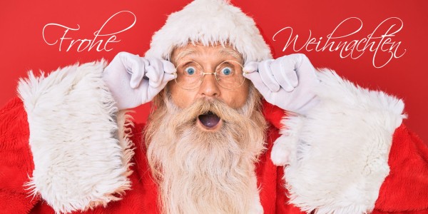 Grußkarte FROHE WEIHNACHTEN - Weihnachtsmann mit Brille