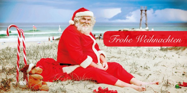 Grußkarte FROHE WEIHNACHTEN - Motiv Weihnachtsmann am Strand